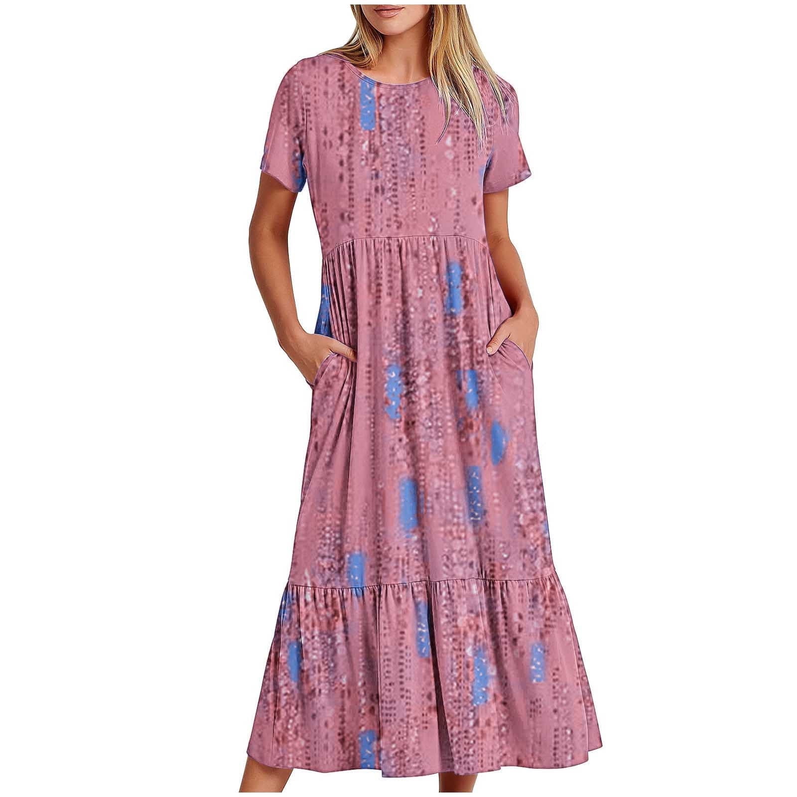Summer Loose Printed Cardigan Short-sleeved Long Dress