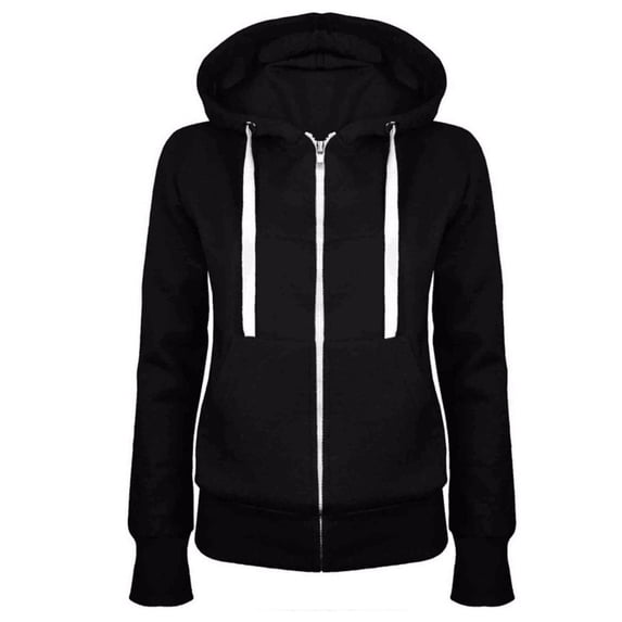 WREESH Womens Casual Hoodies Drawstring Zip Up Hooded Sweatshirt Solid Color Slim Pullover Fall Winter Basic Long Sleeve Tops With Pocket Black