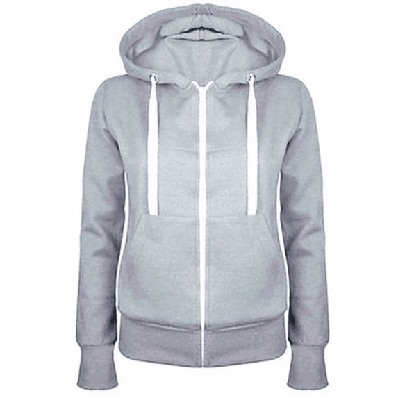 WREESH Womens Casual Hoodies Drawstring Zip Up Hooded Sweatshirt Solid Color Slim Pullover Fall Winter Basic Long Sleeve Tops With Pocket Gray