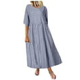 thumbnail image 1 of WREESH Womens Casual Maxi Dress Plus Size Plaid Printed Loose Round-Neck Long Dress Blue, 1 of 5