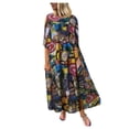 thumbnail image 1 of WREESH Womens Casual Maxi Dress Plus Size Plaid Printed Loose Round-Neck Long Dress Green, 1 of 6