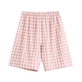 thumbnail image 1 of WREESH Womens Casual Plaid Lounge Shorts Breathable Cotton and Linen Homewear Pajamas Shorts Pink, 1 of 4