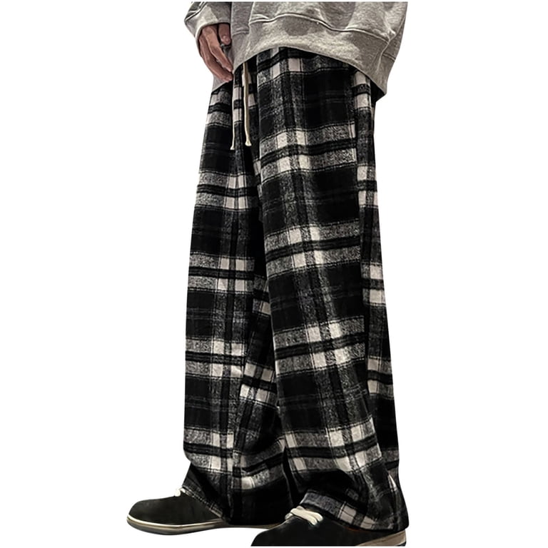 WREESH Womens Casual Wide Leg Pants Flannel Plaid Pajama Pants