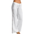 thumbnail image 1 of WREESH Womens Cotton Linen Pants Casual High Waist Loose Pocket Straight Buttons Long Pants White, 1 of 6