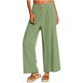 thumbnail image 1 of WREESH Womens Cotton Linen Pants Casual Solid High Waist Loose Pocket Straight Buttons Long Pants Green, 1 of 7