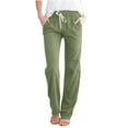 thumbnail image 1 of WREESH Womens Cotton Linen Pants Casual Wide Leg Pants Solid Elastic Waist Loose Long Pants with Pocket Green, 1 of 6