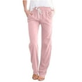 thumbnail image 1 of WREESH Womens Cotton Linen Pants Casual Wide Leg Pants Solid Elastic Waist Loose Long Pants with Pocket Pink, 1 of 6