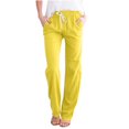 thumbnail image 1 of WREESH Womens Cotton Linen Pants Casual Wide Leg Pants Solid Elastic Waist Loose Long Pants with Pocket Yellow, 1 of 6