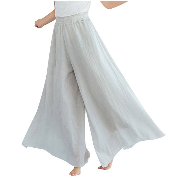 WREESH Womens Cotton Linen Pants Fashion Summer Casual Loose Elastic Waist Comfy Trousers Pants Beige