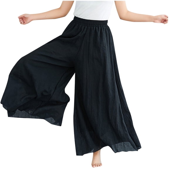 WREESH Womens Cotton Linen Pants Fashion Summer Casual Loose Elastic Waist Comfy Trousers Pants Black