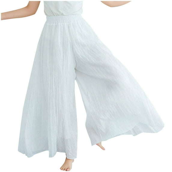 WREESH Womens Cotton Linen Pants Fashion Summer Casual Loose Elastic Waist Comfy Trousers Pants White