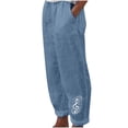 thumbnail image 1 of WREESH Womens Cotton Linen Pants Fashion Summer Casual Loose and Pocket Printtrousers Pants Blue, 1 of 5