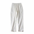 thumbnail image 1 of WREESH Womens Cotton Linen Pants Solid Color Pocket Lace Splicing Lantern Trousers White, 1 of 9