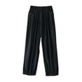 thumbnail image 1 of WREESH Womens Cotton Linen Pants Solid Elastic Embroidered Capris Pants Black, 1 of 5