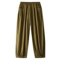 thumbnail image 1 of WREESH Womens Cotton Linen Pants Solid Elastic Embroidered Capris Pants Khaki, 1 of 6