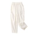 thumbnail image 1 of WREESH Womens Cotton Linen Pants Solid Elastic Embroidered Capris Pants White, 1 of 4