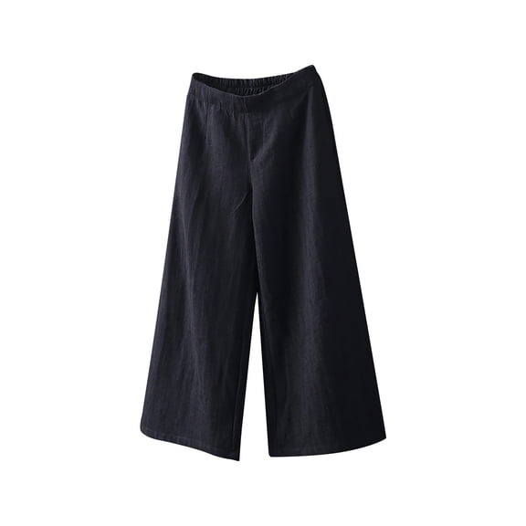 WREESH Womens Cotton Linen Pants Summer Printed Five Points Plus Size Pants Casual Pants Shorts Black