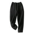 thumbnail image 1 of WREESH Womens Cotton Pants Fall Solid Color Casual Loose Pockets Elastic Waist Thicken Pants Black, 1 of 1