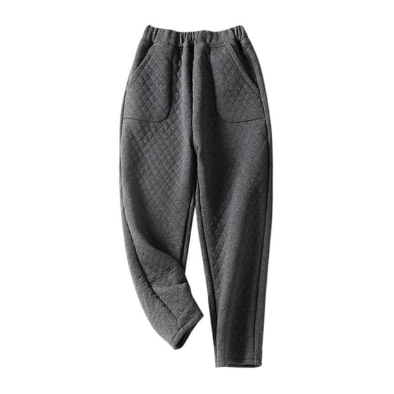 WREESH Womens Cotton Pants Fall Solid Color Casual Loose Pockets Elastic Waist Thicken Pants Gray