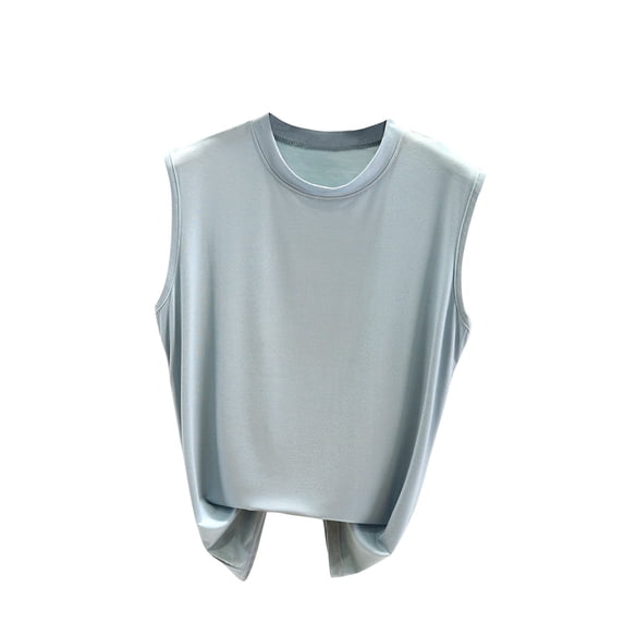 WREESH Womens Crew Neck Tank Tops Summer Sleeveless Thin T-Shirts Casual Solid Color Loose Fit Basic Blouses Blue