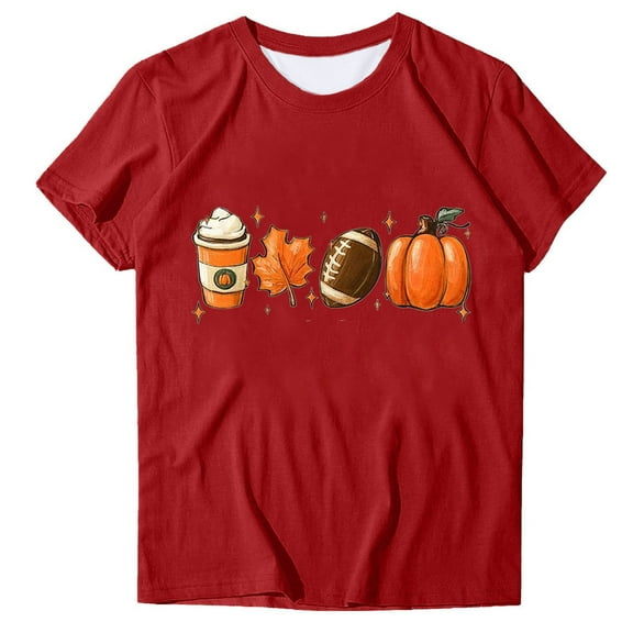 WREESH Womens Crew Neck Thanksgiving Tees Short Sleeve Graphic T-Shirts with Pumpkin Print for Fall Gift Tops 2025 Red