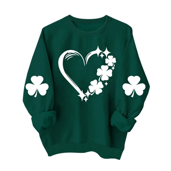 WREESH Womens Crewneck Sweatshirts St. Patrick's Day Sweatshirts Shamrocks Printed Graphic Sweatshirts Loose Fit Long Sleeved Tops Pullover Sweatshirts Green