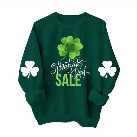 WREESH Womens Crewneck Sweatshirts St. Patrick's Day Sweatshirts Shamrocks Printed Graphic Sweatshirts Loose Fit Long Sleeved Tops Pullover Sweatshirts Green