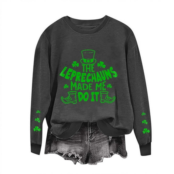 WREESH Womens Crewneck Sweatshirts St. Patrick's Day Sweatshirts Shamrocks Printed Graphic Sweatshirts Loose Fit Long Sleeved Tops Pullover Sweatshirts Mint Green