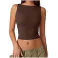 thumbnail image 1 of WREESH Womens Crop Tops Fashionable Solid Open Back Round-Neck Tank Top Sleeveless Casual Blouses Coffee, 1 of 8