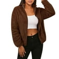 thumbnail image 1 of WREESH Womens Cropped Jacket Double Fuzzy Fleece Jacket Fall Winter Fashion Solid Color Short Coat Basic Long Sleeve Zip Up Jacket Lightweight Warm Outerwear Brown, 1 of 8