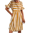 thumbnail image 1 of WREESH Womens Dress Fashion Casual Spring and Summer Short Sleeve Round-Neck Stripe Splicing Dress Yellow, 1 of 9