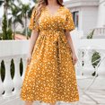 thumbnail image 1 of WREESH Womens Dress Oversize Summer Casual Short Sleeve V Neck Printed Sleeve Dresses Loose Dress Yellow, 1 of 8