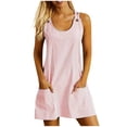 thumbnail image 1 of WREESH Womens Dress Summer Round Neck Pocket Stripe Backstraps Button Dress Pink, 1 of 7