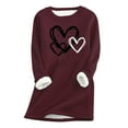 thumbnail image 1 of WREESH Womens Fall Winter Fleece Lined Pullover Plus Size Crewneck Sweatshirts Heart Printed Shirt Thickened Plush Warm Blouses Long Sleeve Tunic Tops Loungewear Wine, 1 of 5