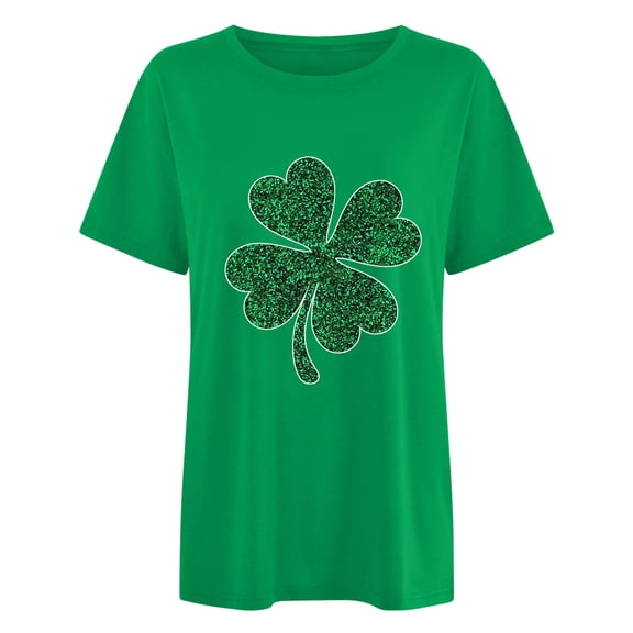 WREESH Womens Fashion 2025 Spring St. Patrick's Day Print Short Sleeve Round Neck Shirt Casual Loose Holiday Shirts Workout Tops Green