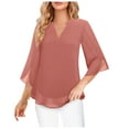 thumbnail image 1 of WREESH Womens Fashion Blouses Business Casual Tops V Neck Solid Color Pullover Regular Fit 3/4 Length Sleeve Tops New Casual Comfortable Shirt Tunic Top Rose Gold, 1 of 4