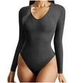 thumbnail image 1 of WREESH Womens Fashion Bodysuits Solid Color Jumpsuit Ribbed T-Shirt V-Neck Long Sleeved Jumpsuit Pullover Black, 1 of 4