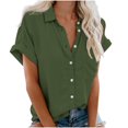 thumbnail image 1 of WREESH Womens Fashion Button Down Shirts Solid Color Short Sleeve Shirt Summer Loose Fit Causal Blouse Tops Olive Green, 1 of 5