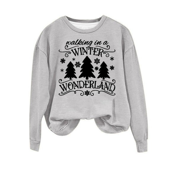 WREESH Womens Fashion Christmas Sweatshirt Casual Crewneck Sweatshirt Print Pullover Loose Fit Long Sleeve Tops Christmas Top Loose Fitting Sweater Gray