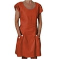 thumbnail image 1 of WREESH Womens Fashion Cotton Linen Dress Solid Short Sleeve Casual Dress Swingcomfy Beach Sundress with Pokets Orange, 1 of 5