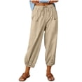 thumbnail image 1 of WREESH Womens Fashion Cotton Linen Pants Summer Casual Elastic Waist Beach Pant Loose Trousers with Pockets Khaki, 1 of 9