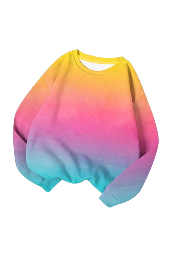 Womens Fashion Crewneck Sweatshirts Gradient Long Sleeve T-Shirt Top Large Wear Pullover Yellow