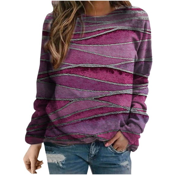 WREESH Womens Fashion Crewneck Sweatshirts Print Casual Long Sleeve T-Shirt Loose Top Sweatshirt Pullover Pink