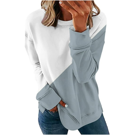 WREESH Womens Fashion Crewneck Sweatshirts Printed Loose T-Shirt Long Sleeves Blouse Casual Tops Sweatshirt Hoodies Pullover Light Blue