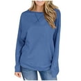 thumbnail image 1 of WREESH Womens Fashion Crewneck Sweatshirts Solid Color Comfortable Long Sleeve Casual T-Shirt Blouse Pullover Blue, 1 of 6