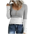 thumbnail image 1 of WREESH Womens Fashion Crop Tops Casual Slim Long Sleeve Printing Round Neck T-Shirt Blouse Tops Gray, 1 of 4