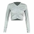 thumbnail image 1 of WREESH Womens Fashion Crop Tops Solid Color Spring Fall Patchwork Slim Long Sleeves Round Neck Casual Short T-Shirt Tops Gray, 1 of 7
