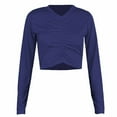 thumbnail image 1 of WREESH Womens Fashion Crop Tops Solid Color Spring Fall Patchwork Slim Long Sleeves Round Neck Casual Short T-Shirt Tops Navy, 1 of 4