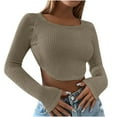thumbnail image 1 of WREESH Womens Fashion Crop Tops Square-Neck Solid Color Knit Slim Long Sleeve Blouse Tops Green, 1 of 7