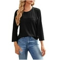 thumbnail image 1 of WREESH Womens Fashion Dressy Tops Fall And Winter New Solid Color Casual 3/4 Sleeve Round Neck Loose Bottom T-Shirt Tops Pullover Black, 1 of 7